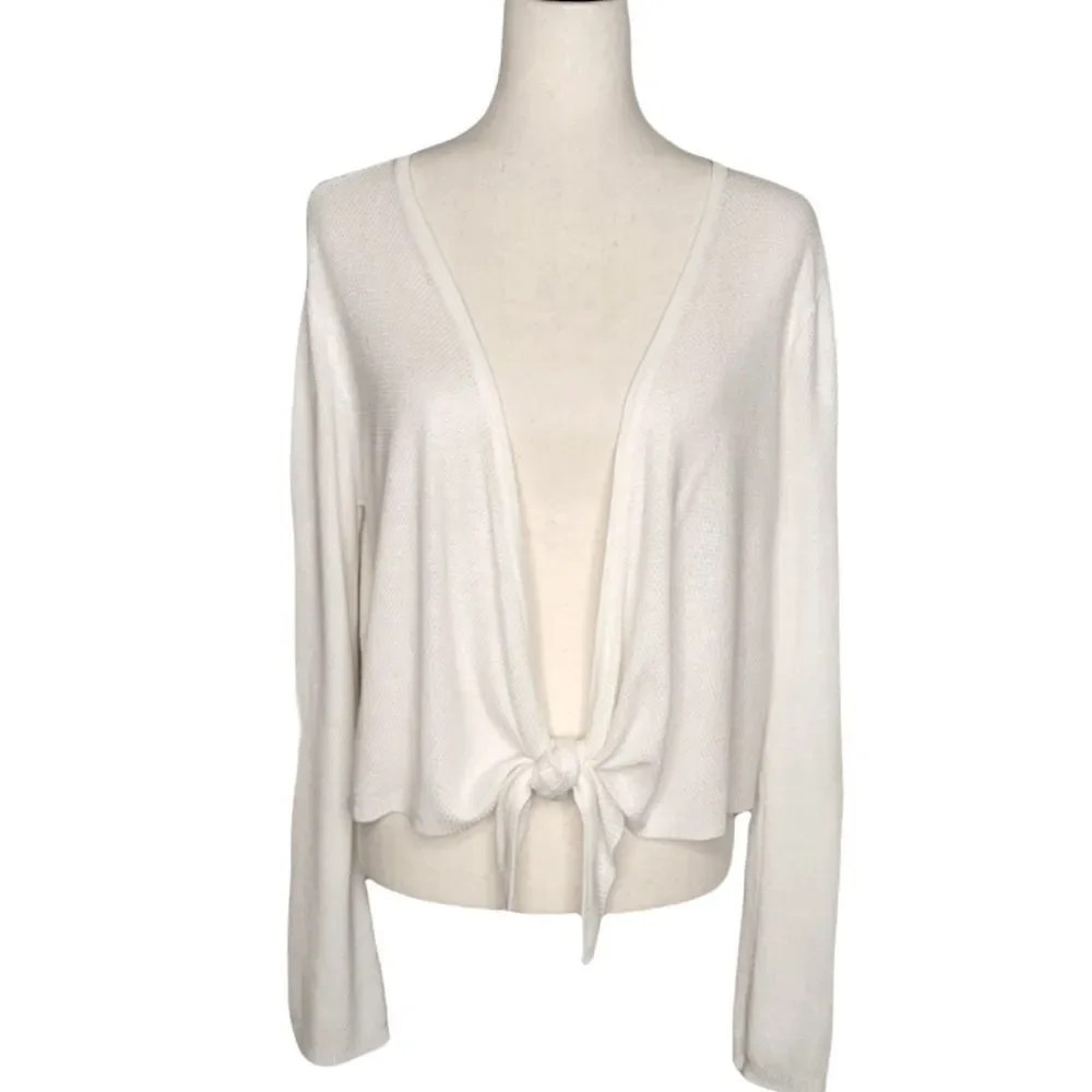 No Comment White Tie Bell Sleeve Cropped Textured Sweater Size XXL